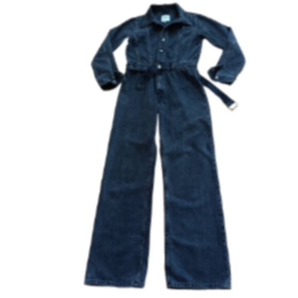 ZARA FULL LENGTH DENIM JUMPSUIT Long Sleeve Belted Collared Straight Leg M Black - Picture 5 of 16